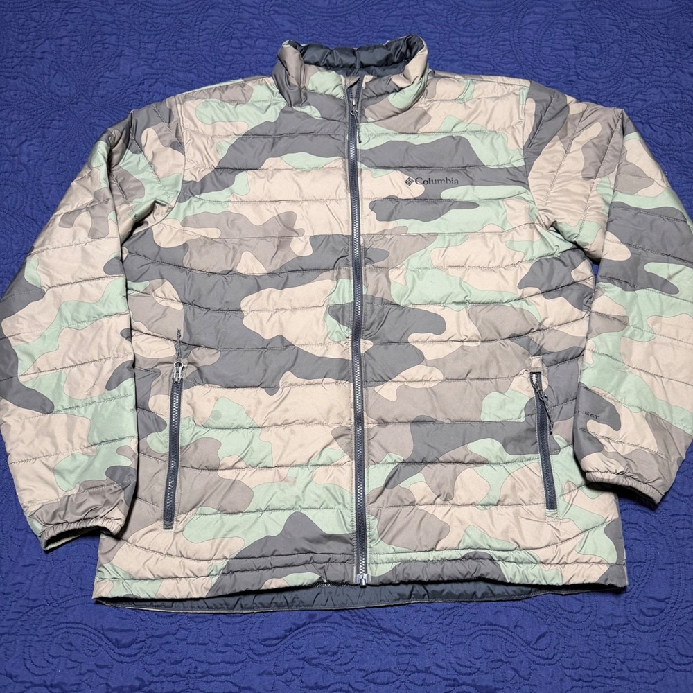 Columbia Mens Powder Lite Omni-Heat Puffer Jacket Camo XL Read